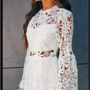 Endless Rose Elegant White Lace Midi Dress flower dress